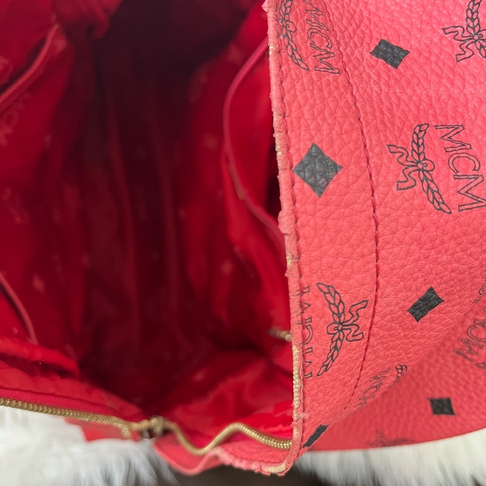 MCM Pink/Coral Logo Studded Backpack - Picture 16 of 16
